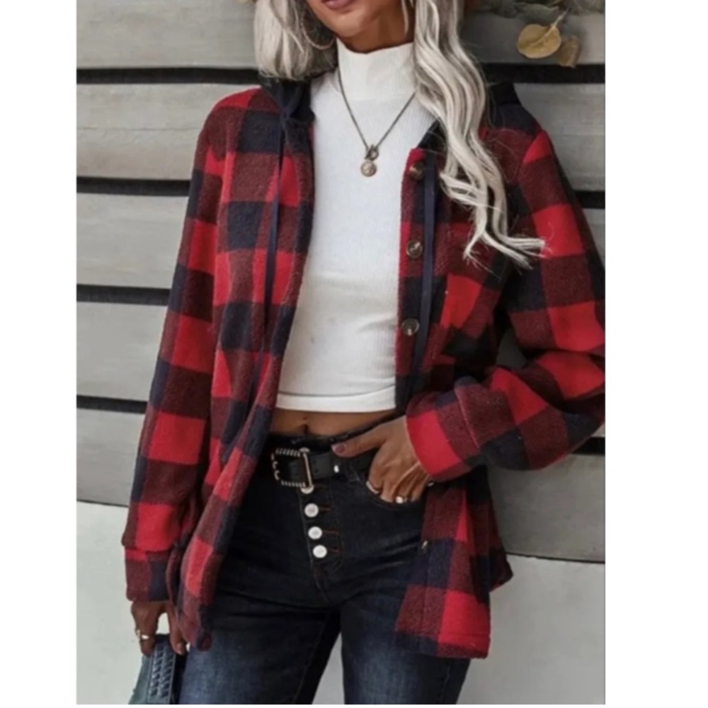 Buffalo Plaid Fleece Hooded Jacket